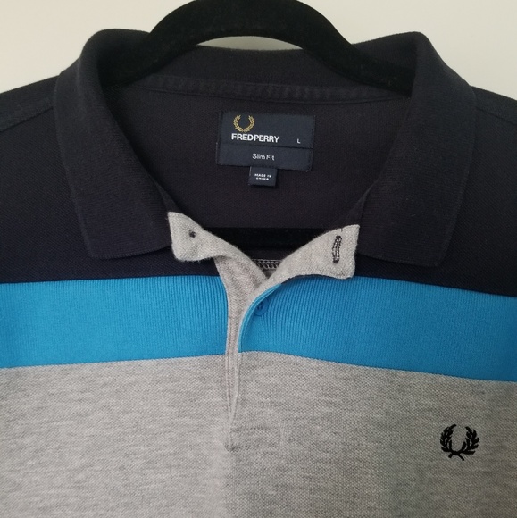 Fred Perry Other - Fred Perry Black/Blue Pique Polo Slim Fit Large US